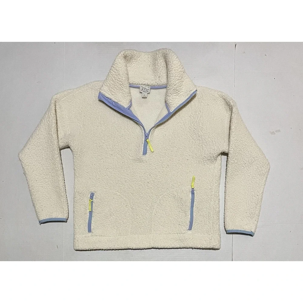 J.Crew Vintage Fleece 1/4 Zip Pullover Sherpa Cream Y2K Womens Small Sweater